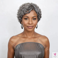 Salt and Pepper Short Pixie Cut Wig, Natural Wave Bob Human Hair, Glueless Wig For Seniors Sweet T 52