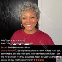 Salt and Pepper Short Pixie Cut Wig, Natural Wave Bob Human Hair, Glueless Wig For Seniors Sweet T 52