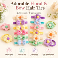 Flower Bow Hair Ties for Girls, 12 Pack