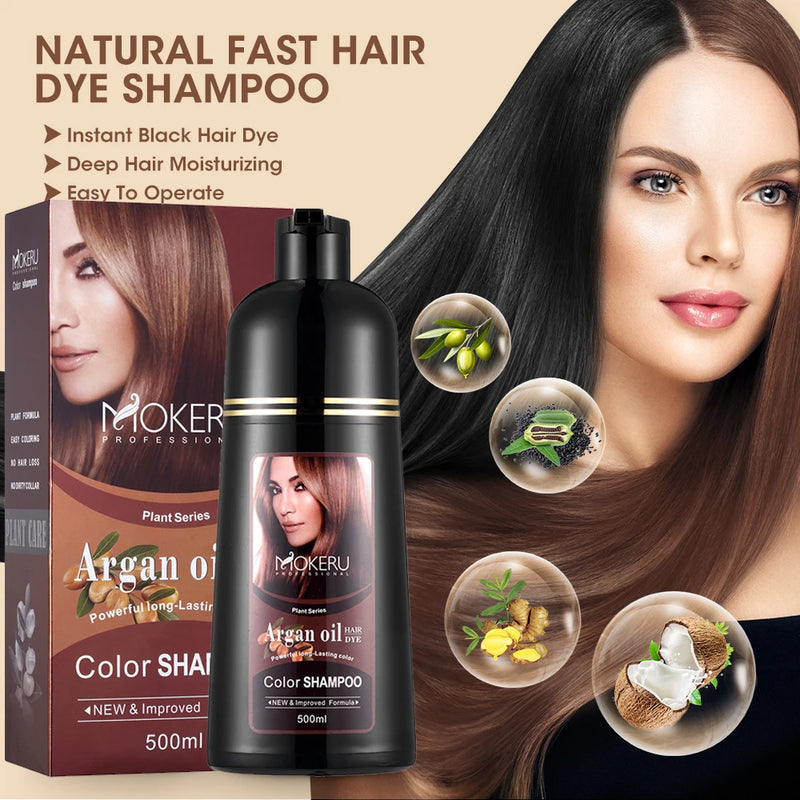 Mokeru Natural Fast Coloring Argan Oil For Hair Dark Brown Argan Speedy Hair Color Shampoo for Gray Hair Dye Shampoo