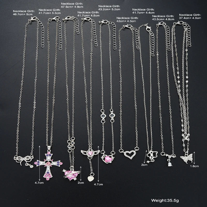 Zircon Pendant Necklace Set, 9 Pieces