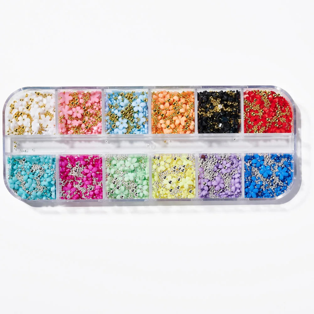 12Gird Box Multi Size AB/Colorful Non-Hotfix Rhinestones Flatback Crystal Diamond Gems 3D Glitter Nail Art Luxurious Decorations SWEET T 52