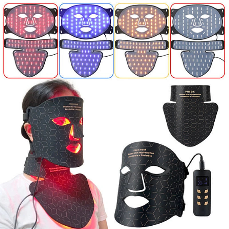 Silicone LED Face Mask with Neck, LED Photon Red Light Infrared Therapy/Flexible Facial Mask, Wireless Use