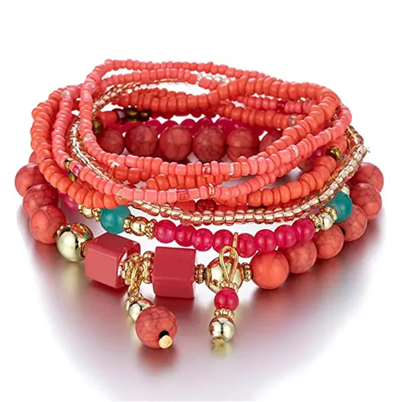 8pcs/set - Bohemian Handmade Bead Bracelet Sets for Women & Girls. Colorful Summer Bead Chain Bracelet/Bangle-Bracelet-SWEET T 52