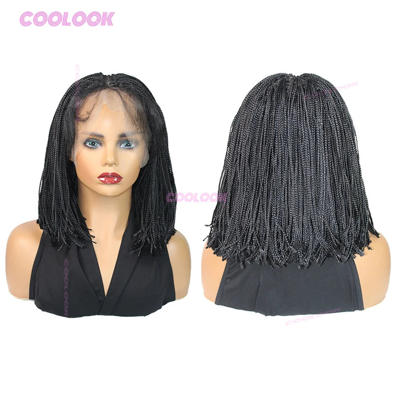 10" Short Bob Wigs Synthetic Braided Wigs For Women Box Braid Full Lace Wig Braid African Cornrow Braids Lace Wigs Cheap Sweet T 52