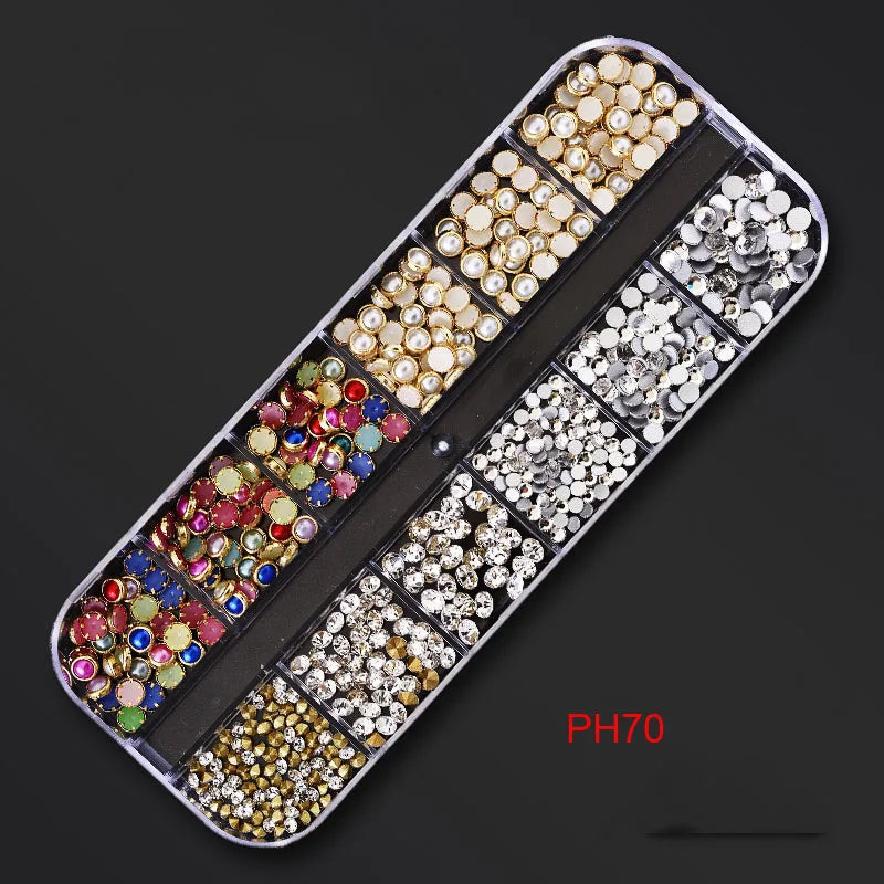 12Gird Box Multi Size AB/Colorful Non-Hotfix Rhinestones Flatback Crystal Diamond Gems 3D Glitter Nail Art Luxurious Decorations SWEET T 52