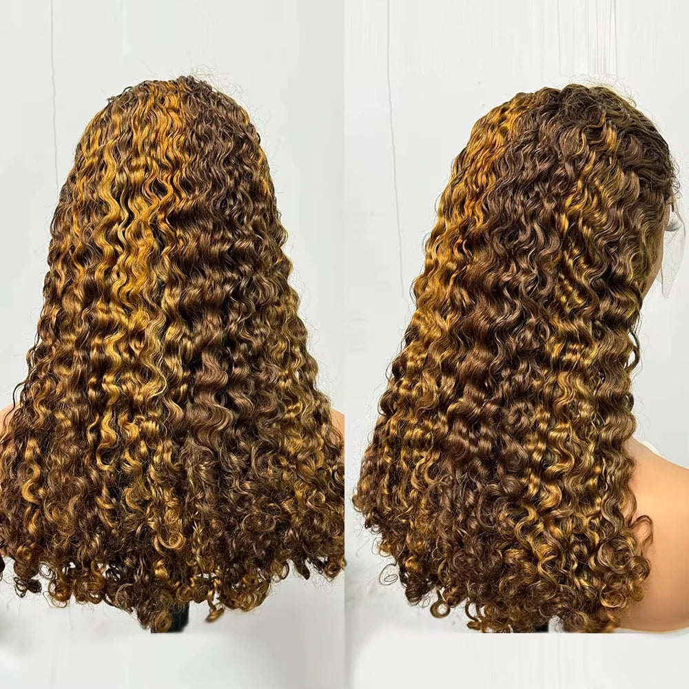 250 Density 12A Double Drawn Burmese Curl Curly Human Hair Wig - 13x4 Lace Frontal Human Hair Wig, Piano Color Hair