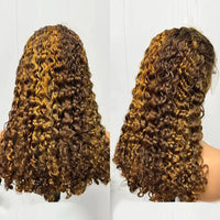 250 Density 12A Double Drawn Burmese Curl Curly Human Hair Wig - 13x4 Lace Frontal Human Hair Wig, Piano Color Hair