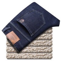 Winter Men's Fleece Thick Sherpa Jeans Business Casual Velvet Straight Denim Pants Male Wool Plush Classic Stretch Trousers Sweet T 52
