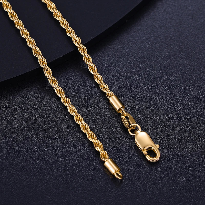 2.5 mm Rope Chain Necklace, Marked 925 Sterling Silver