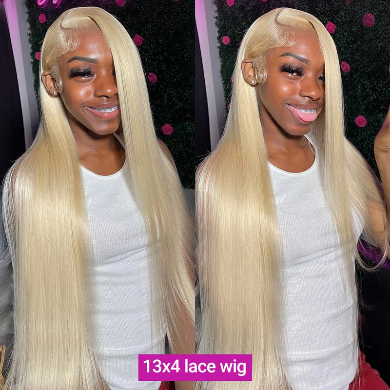 13x4 Blonde Lace Front Wig, Straight Human Hair 613 Hd Wig, Pre Plucked With Baby Hair For Women