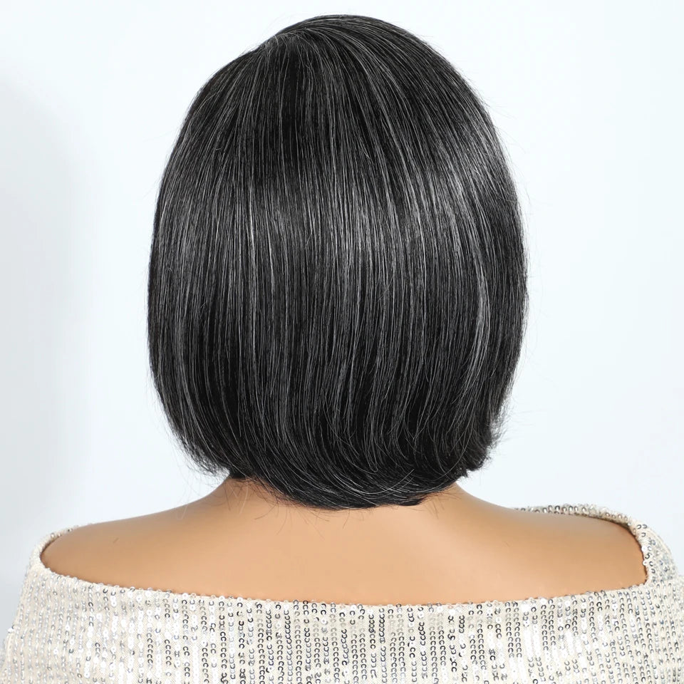 Salt & Pepper Pixie Straight Bob Wig, Wear & Go Dark Grey Glueless 5x1 Lace Wig, 100% Human Hair