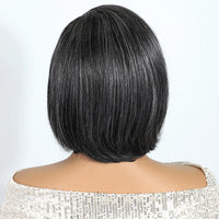 Salt & Pepper Pixie Straight Bob Wig, Wear & Go Dark Grey Glueless 5x1 Lace Wig, 100% Human Hair