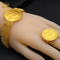 ANIID Ethiopian 24K Gold Color Coins Jewelry Set African Hawaiian Luxury Necklace Bracelet Pendant Set Dubai Wedding Gifts Sweet T 52