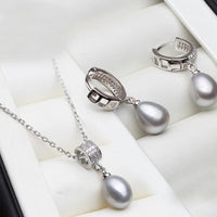 Genuine Natural Pearl Necklace And Earring Set for Women - Trendy 925 Silver Pearl Jewelry Set for Annniversary or Gift in 5 Colors