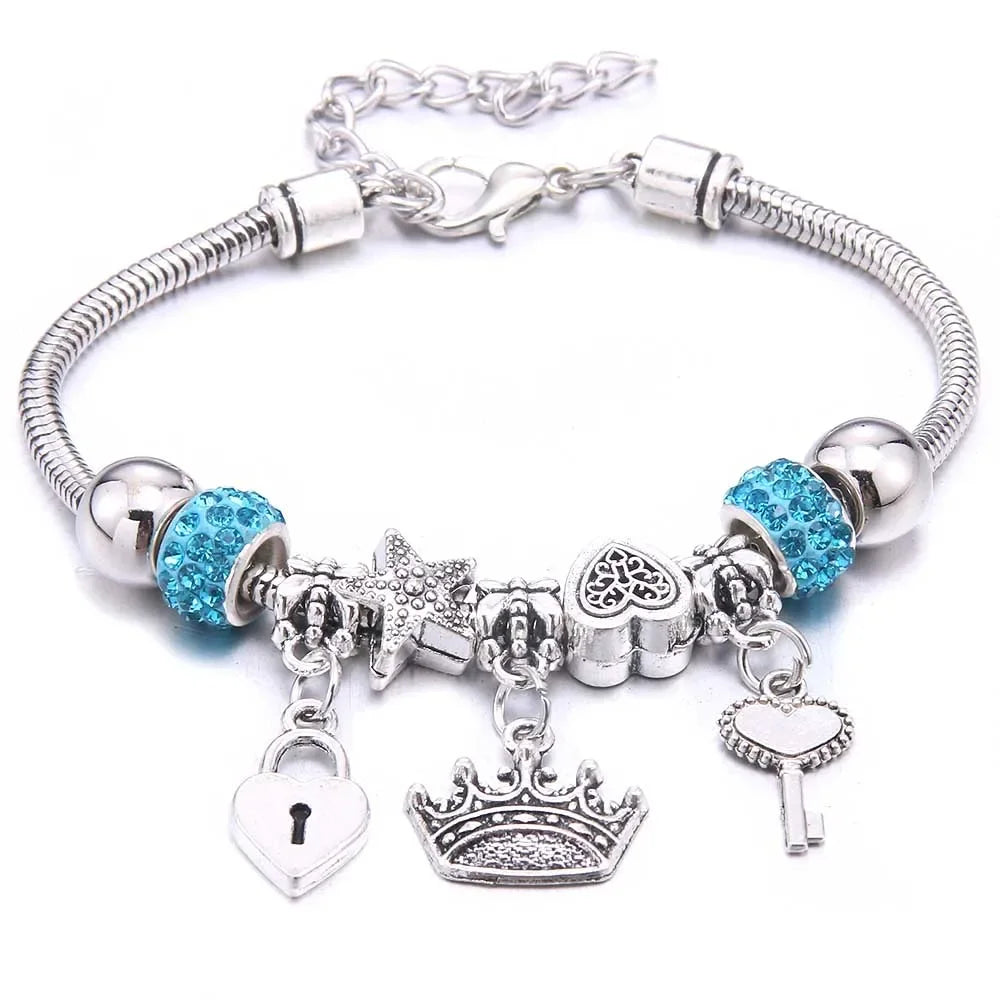 New Charm Bracelet & Bangles Jewelry for Women - White Butterfly Crown Beads "Lobster Clasp" Charm Bracelets