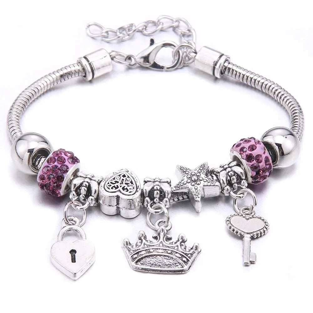 New Charm Bracelet & Bangles Jewelry for Women - White Butterfly Crown Beads "Lobster Clasp" Charm Bracelets