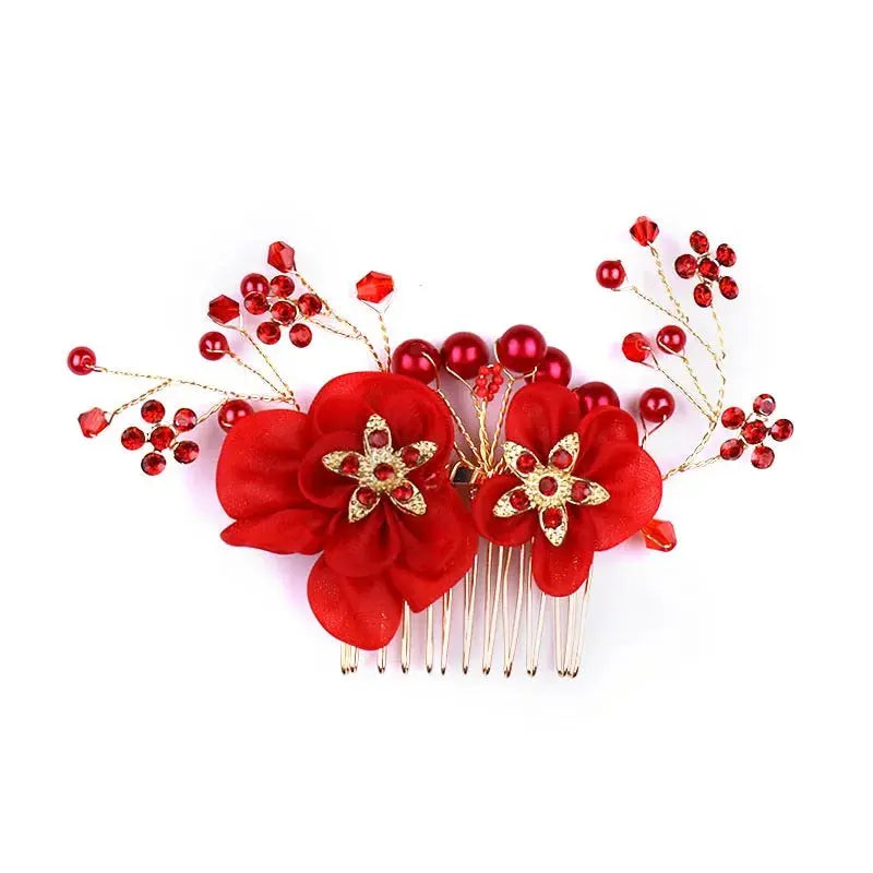 Red Hairpins/Bride Hair Clips - Vintage Chinese Wedding Hair Accessories for Women and Girls-hair accessories-SWEET T 52
