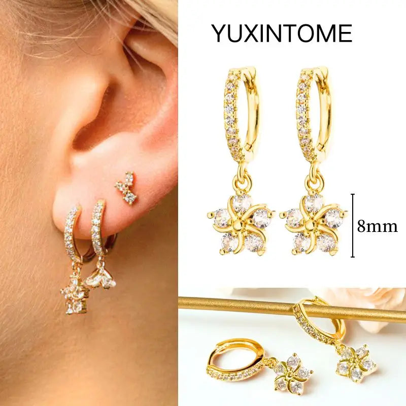 925 Silver Needle Star Hoop Earrings for Women - Five-pointed Star and Moon Pendant Huggie Earrings