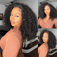 3 In 1 Human Hair Half Wig - Drawstring/Clip In, Kinky Curly Headband Wig for Women
