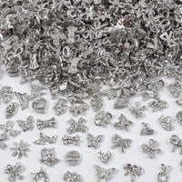 50Pcs 3D Silver Bowknot/Crown Metal Nail Charms With Tassel Pendant - Butterfly Nail Art Decorations, Mixed Shiny Manicure Supplies
