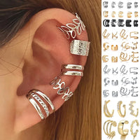 KOTiK 2024 New Gold Silver Color Leaves Clip Earrings for Women Fashion Ear Cuff Non-Piercing Earrings Set Trend Jewelry Gift Sweet T 52
