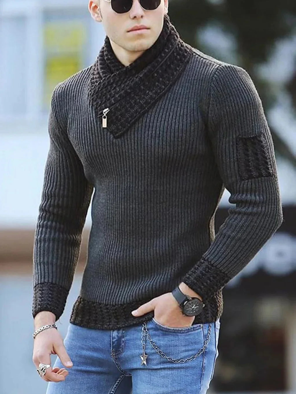 Fall Hot Sale Of The Season Men's High Collar Long Sleeve Sweater Trendy Color Block Knitted Shirt Casual Wear Comfortable Soft Sweet T 52