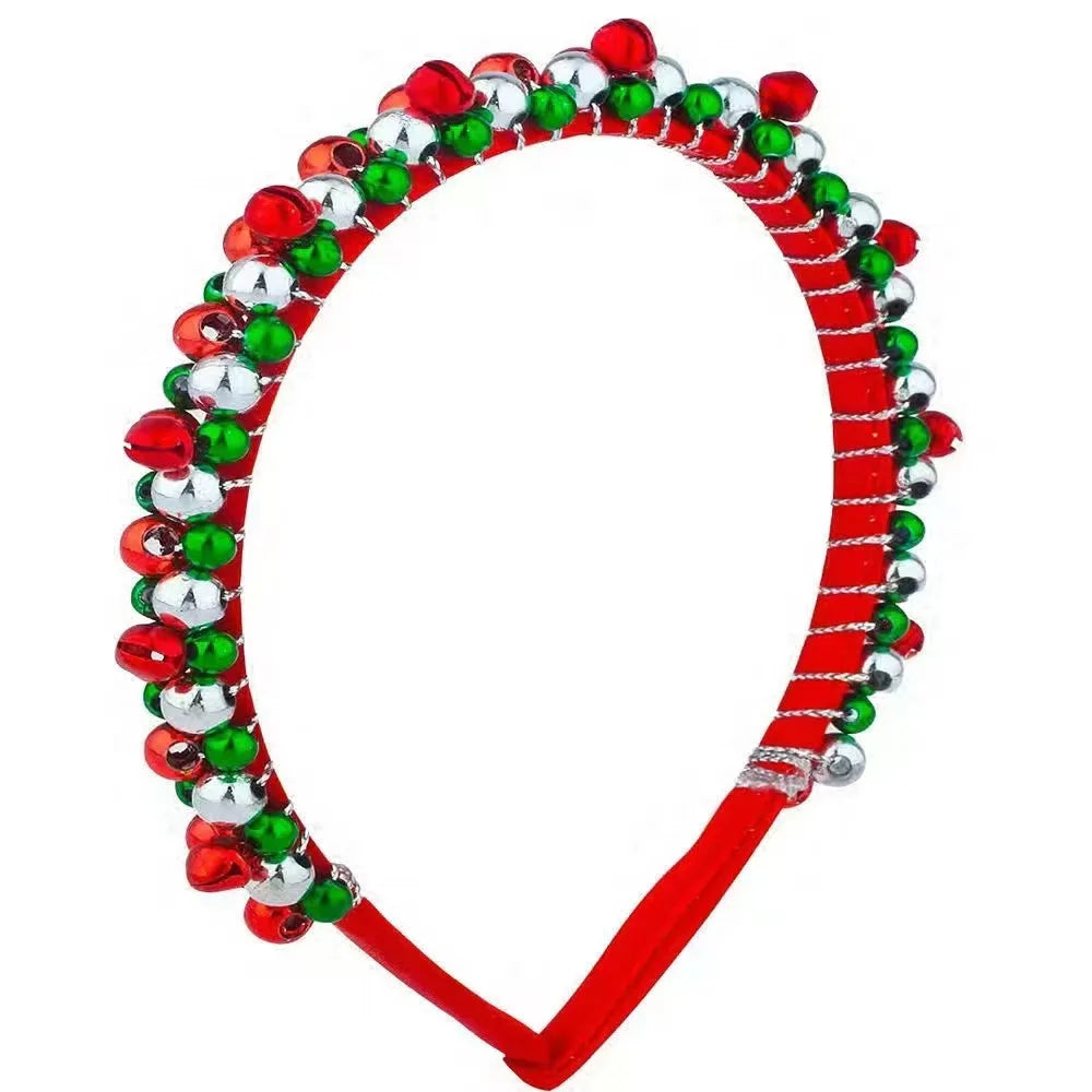 1pc Christmas Headband with Red & Green Beads, Golden Bells, Hand-Wrapped Party Hairband for Women, Holiday Photoshoots