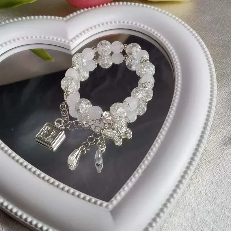 2024 New Trendy Red Beaded Chain Bracelet for Women Simple Hollow Butterfly Pendant Bracelets Jewelry Gifts Accessories Sweet T 52