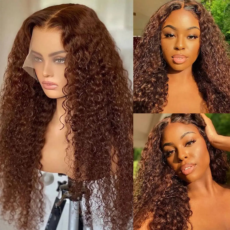 13x4/13x6  Chocolate Brown, Deep Wave, Lace Front Wigs. HD Transparent Lace Front Wigs, Curly Human Hair Wigs