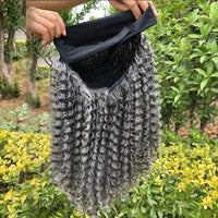 Silver Gray Jerry Curly Human Hair Headband Wig Salt And Pepper Color Brazilian Kinky Curl Grey Human Hair Wigs For Mature Women