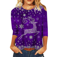 Christmas Limited Edition Women's 3D Red Snowflake Print Round Neck Long Sleeve T-shirt Fashion Casual Long Sleeve Top