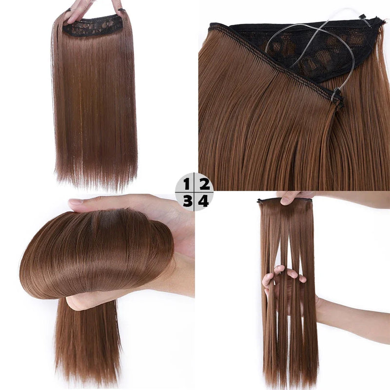 Fil synthétique invisible de 20 pouces, sans clip, extensions de cheveux, postiches en ligne de poisson/extensions de cheveux, faux cheveux pour femmes