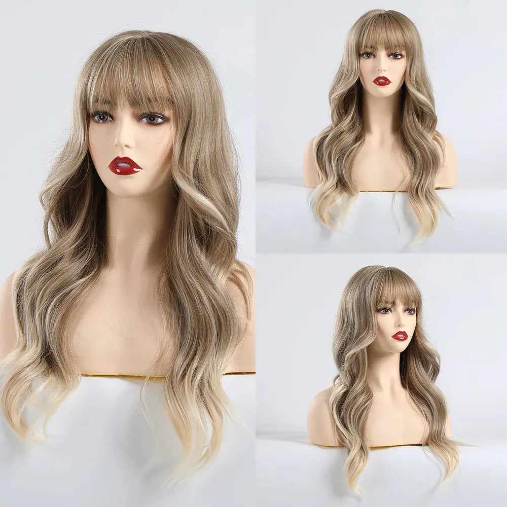 EASIHAIR Light Orange Synthetic Wigs Long Wavy Ombre Natural Hair Wigs with Bangs for Women Cosplay Lolita Wig Heat Resistant SWEET T 52