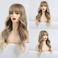 EASIHAIR Light Orange Synthetic Wigs Long Wavy Ombre Natural Hair Wigs with Bangs for Women Cosplay Lolita Wig Heat Resistant SWEET T 52
