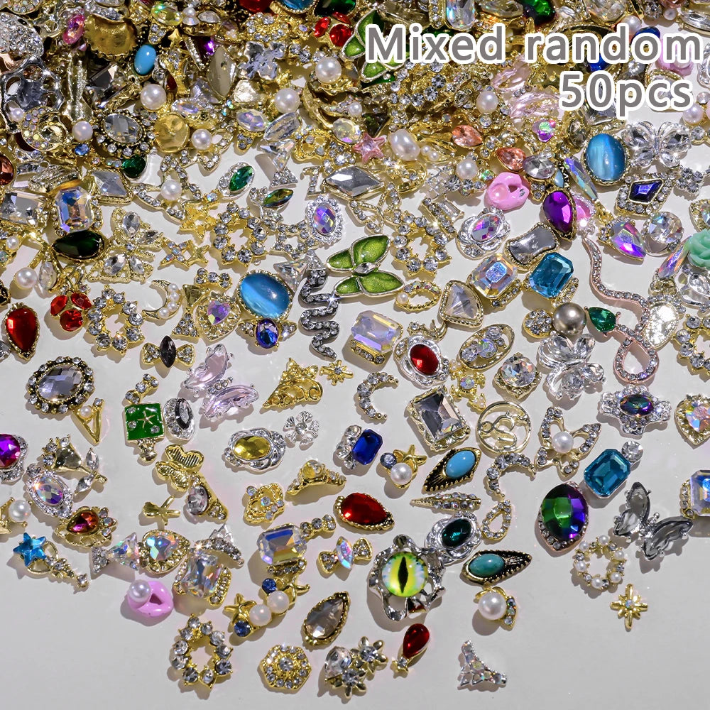 50Pcs 3D Silver Bowknot/Crown Metal Nail Charms With Tassel Pendant - Butterfly Nail Art Decorations, Mixed Shiny Manicure Supplies