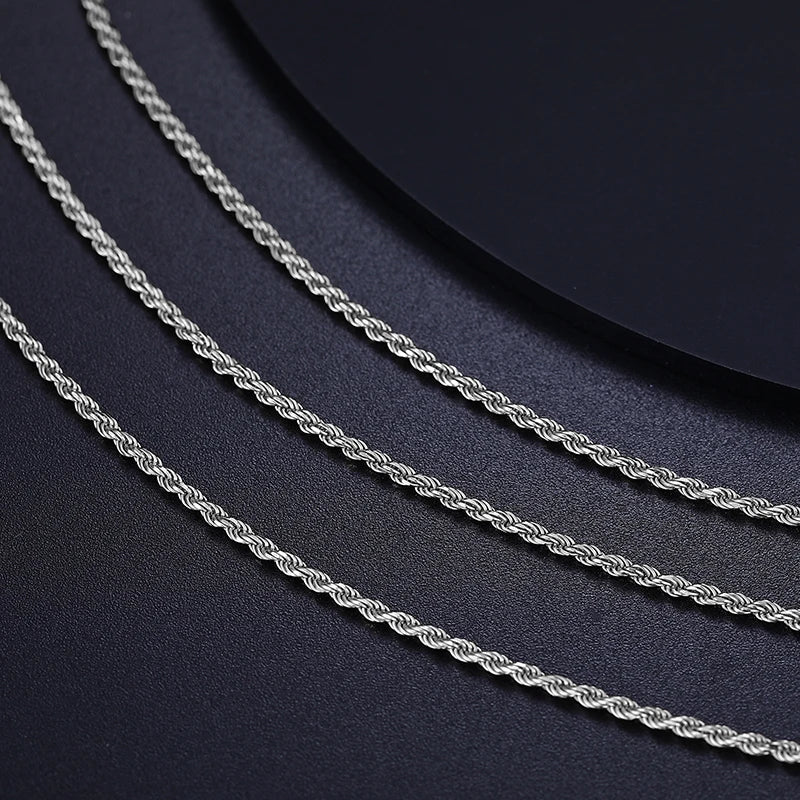 2.5 mm Rope Chain Necklace, Marked 925 Sterling Silver