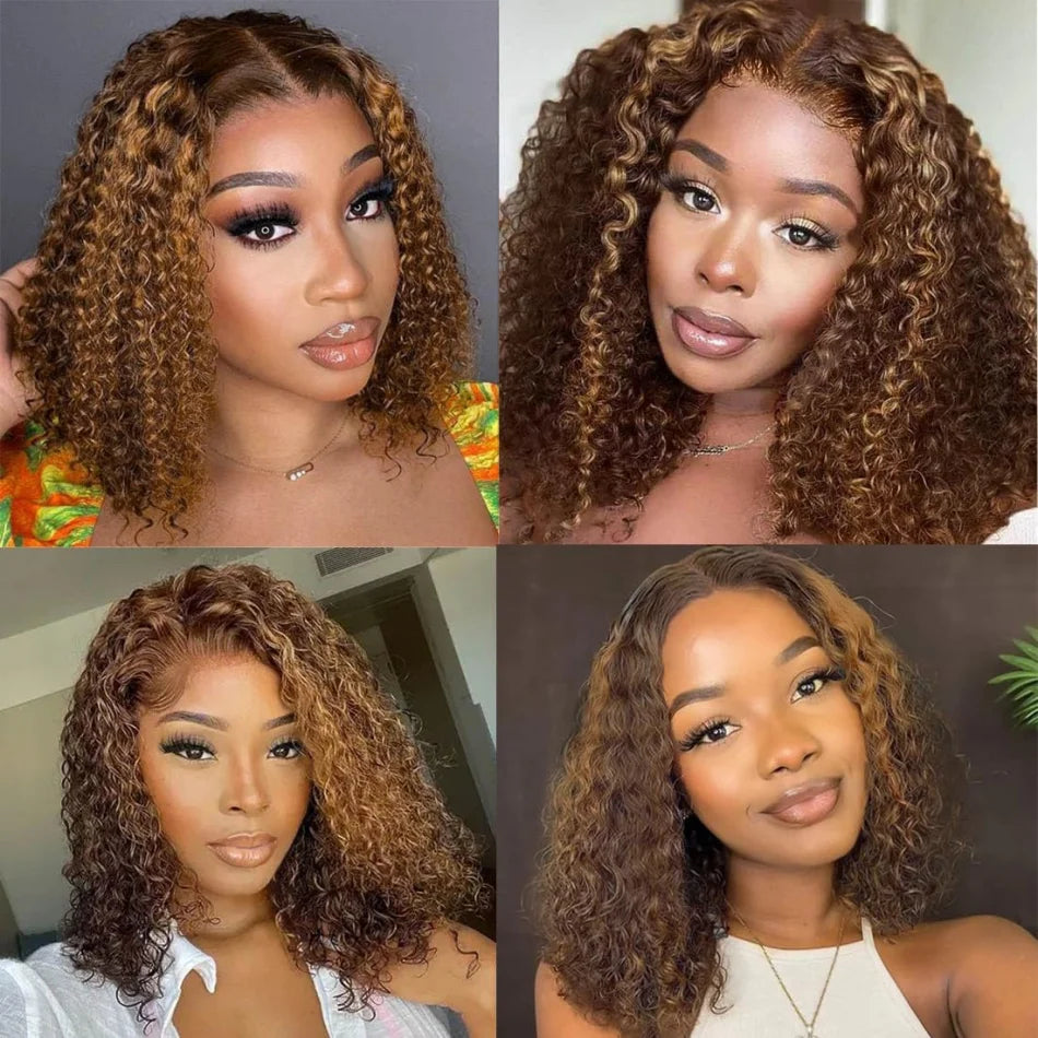 427 Highlight Bob Wig Human Hair Glueless Deep Wave Frontal Wig 5X5 Hd Lace Closure Wig Brazilian Hair Short Bob Wig 250 Density Sweet T 52