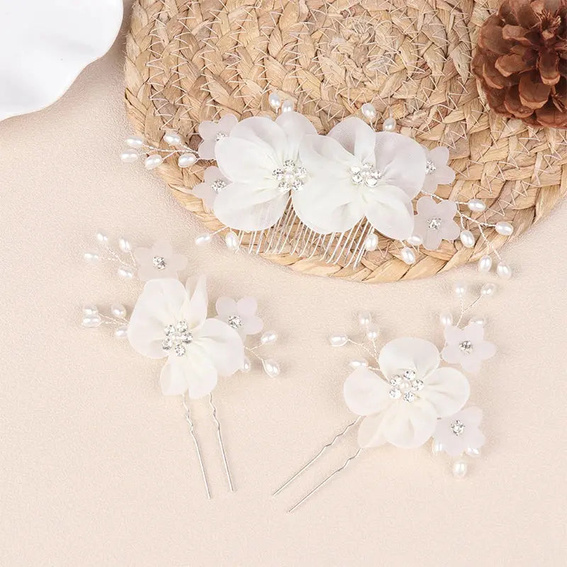 Handmade Elegant Pearl Hair Pins - White Flower Rhinestone Hair Comb For Wedding Parties/Bridal Hair Accessories-hair accessories-SWEET T 52
