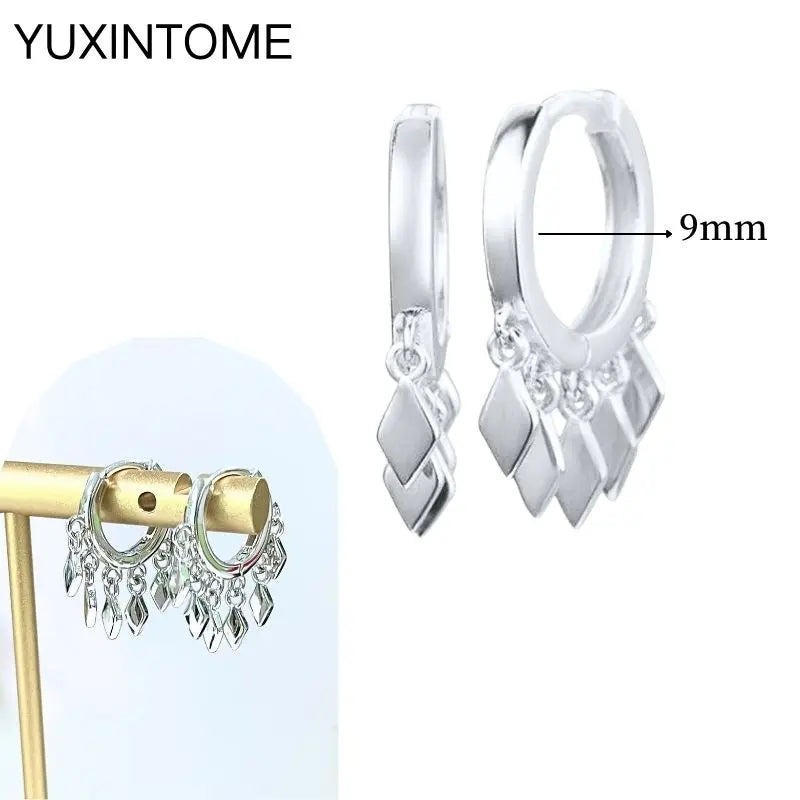 925 Silver Needle Star Hoop Earrings for Women - Five-pointed Star and Moon Pendant Huggie Earrings