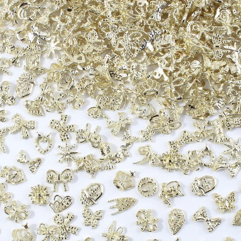 50Pcs 3D Silver Bowknot/Crown Metal Nail Charms With Tassel Pendant - Butterfly Nail Art Decorations, Mixed Shiny Manicure Supplies