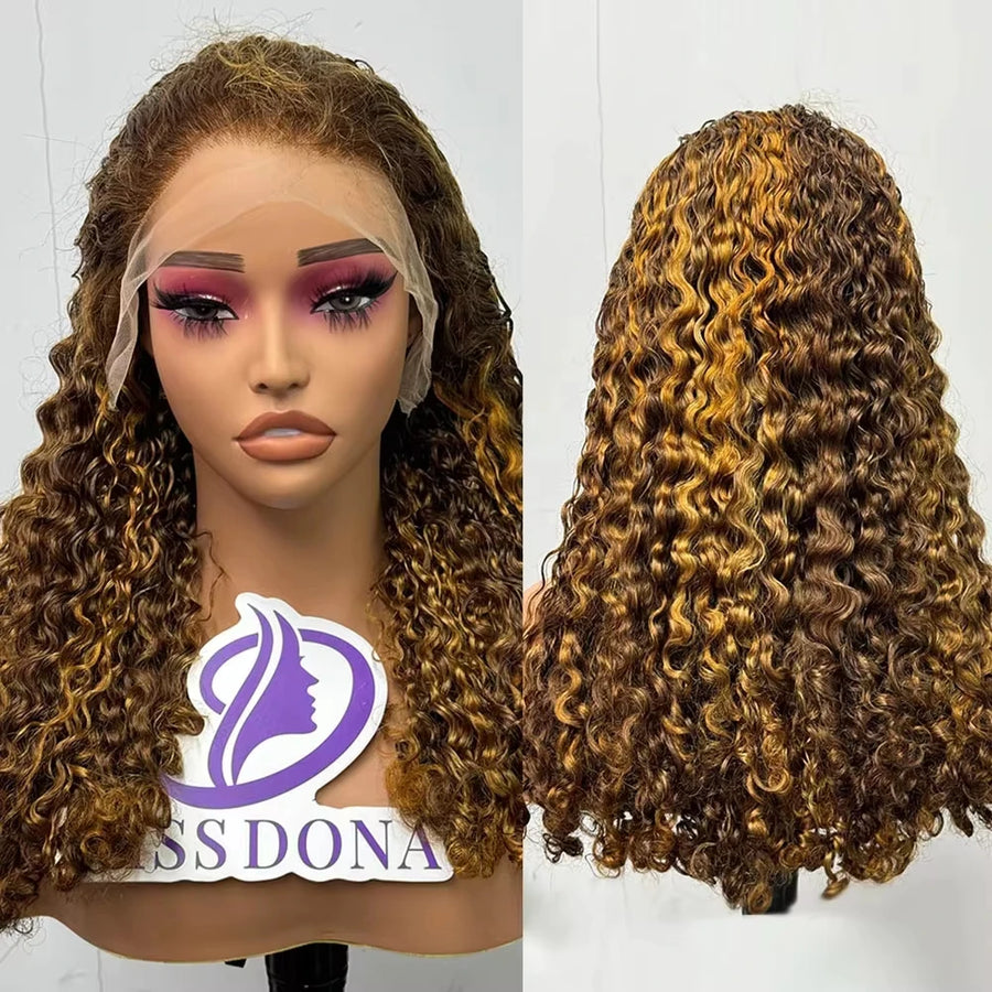 250 Density 12A Double Drawn Burmese Curl Curly Human Hair Wig - 13x4 Lace Frontal Human Hair Wig, Piano Color Hair
