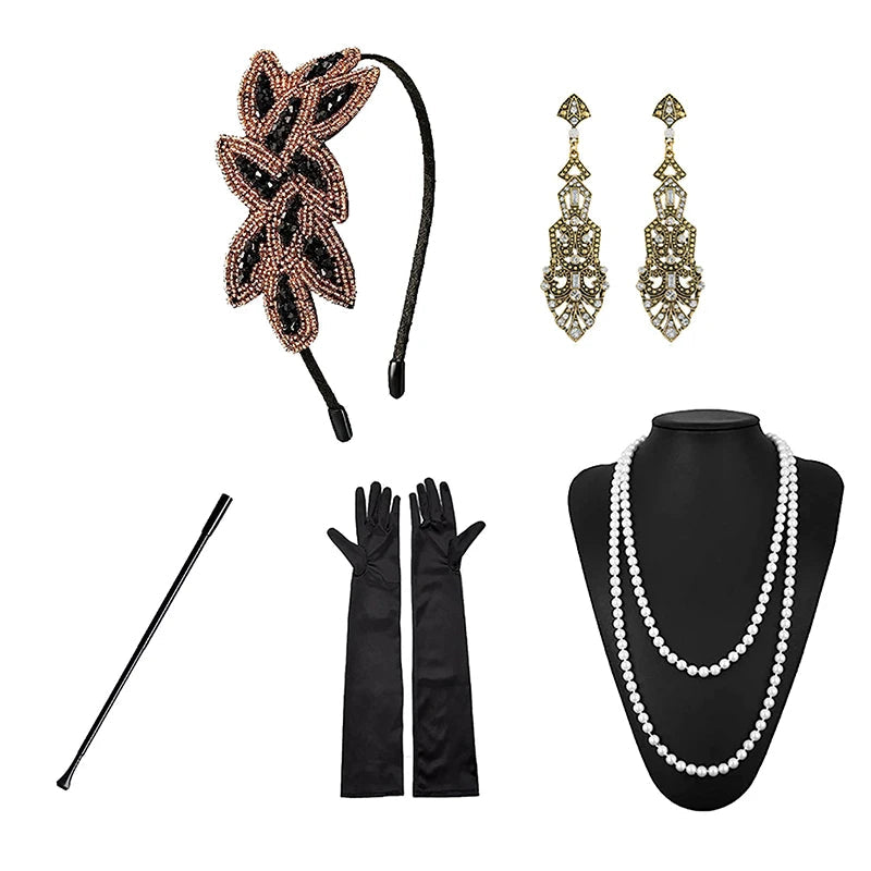 1set 1920's Cosplay Flapper Halloween Charleston Costume 1920s Gatsby Accessories Black Headpiece Great Gatsby Feather Headband Sweet T 52