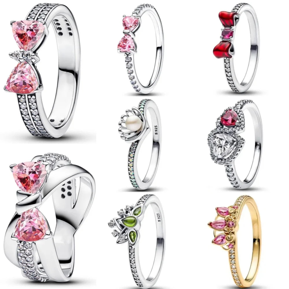 New 925 Silver, Pink, Red Bow, Heart Ring. Suitable for Women & Men. Jewelry Parties/Fashion/Weddings