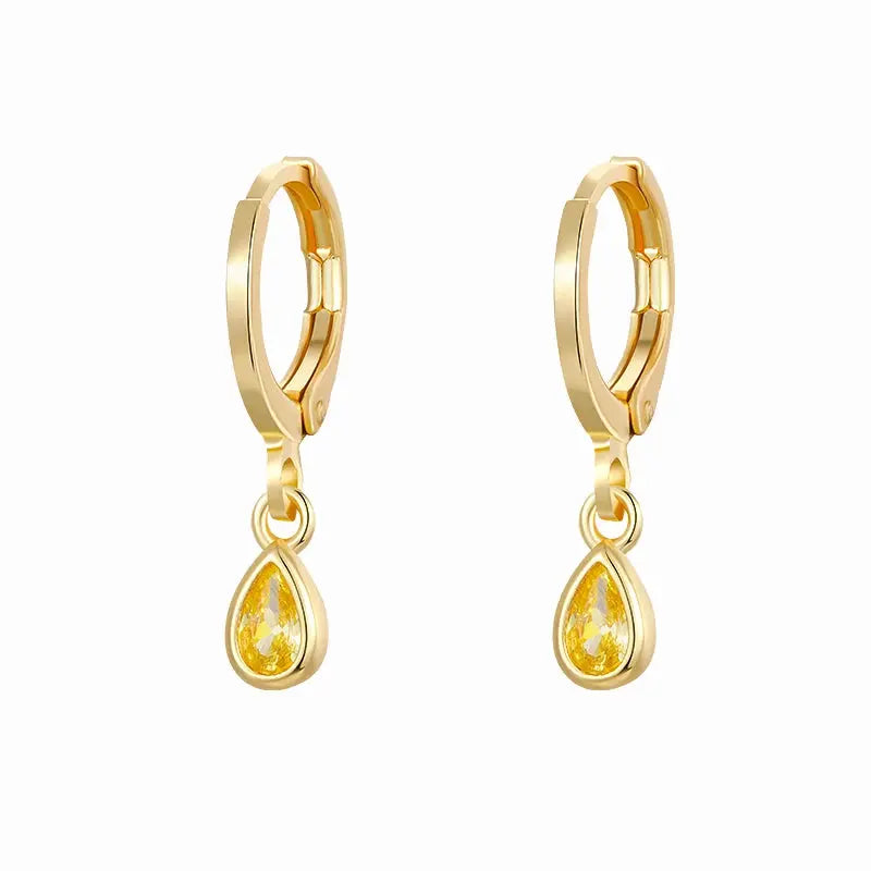Gold Color Cute Water Drop Earrings For Women & Girls - Zircon Piercing Huggies/Hoop Dangle Earrings-earrings-SWEET T 52