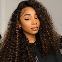 1B/30 Highlight Water Wave Half Wig Human Hair Seamless Flip Over Wig Draw-strings Invisi Ombre Brazilian Remy 3/4 Half Wigs Sweet T 52