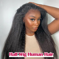 3 In 1 Half Wig - Human Hair With Drawstring. Kinky Straight Half Wig Ready To Go, Comfortable Fit, No Glue Needed, Natural Hairline