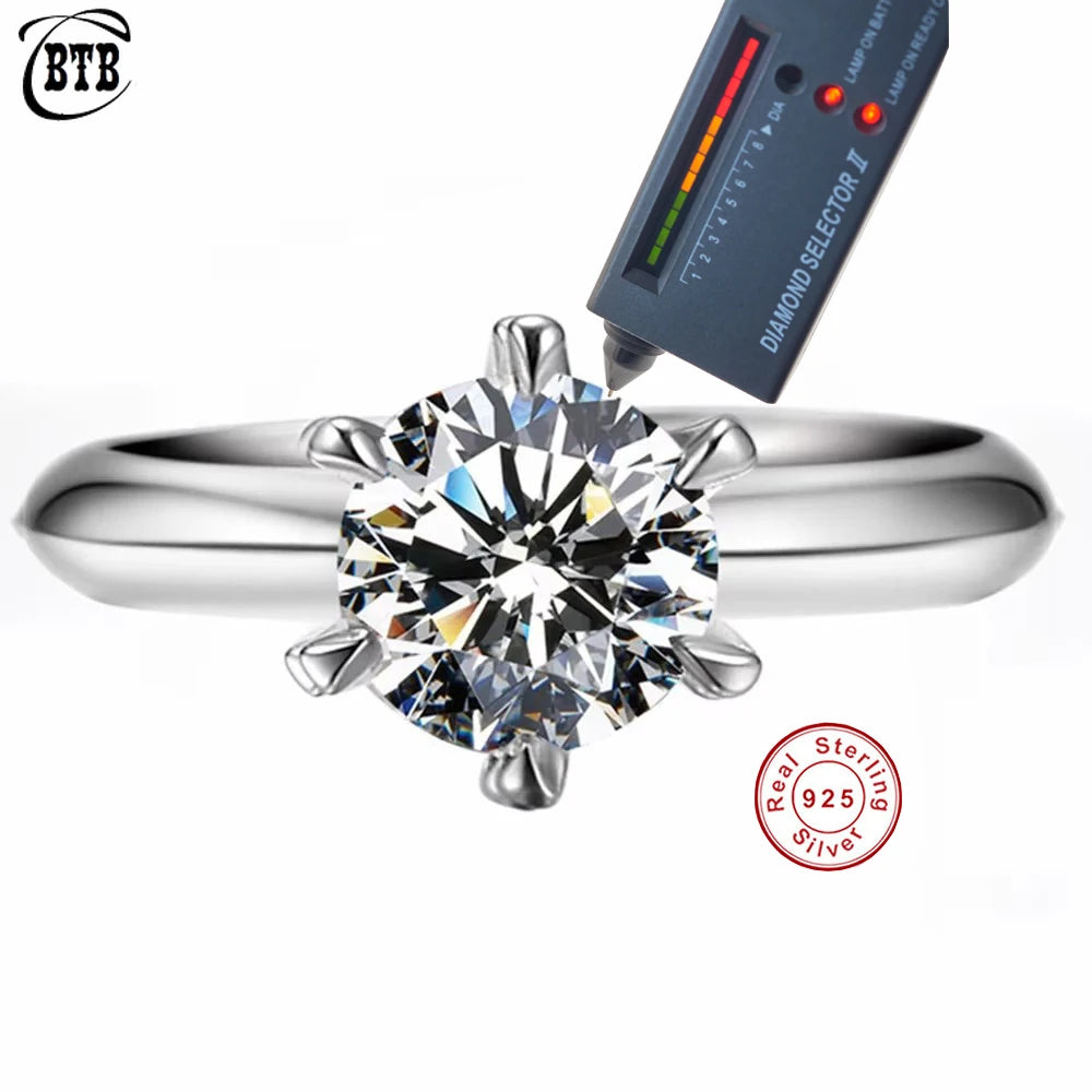 Moissanite Solitaire Ring, Marked 925 Sterling Silver