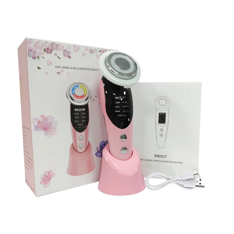 7 in 1 Anti-Aging/Skin Rejuvenation Device for Women, EMS LED Facial/Neck Firming Beauty Care Apparatus, Reduce Fine Lines