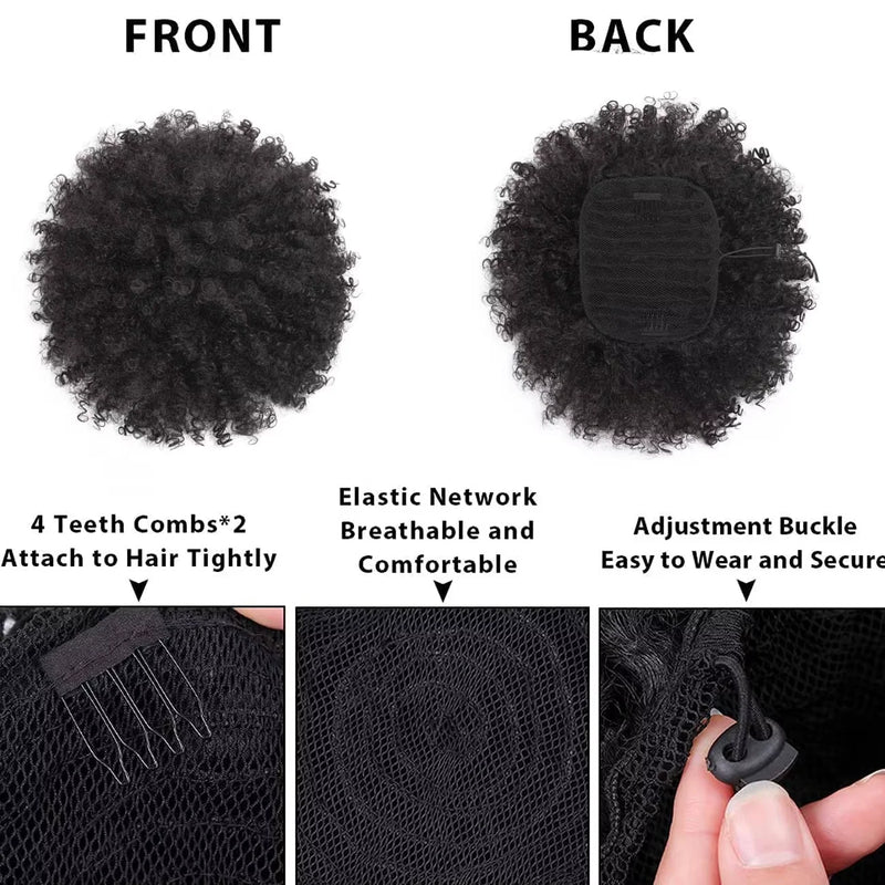 10 Inch Synthetic Big Kinky Curly Puff Drawstring Ponytail Extensions for Women. 4b/4c Kinky Curly Hair